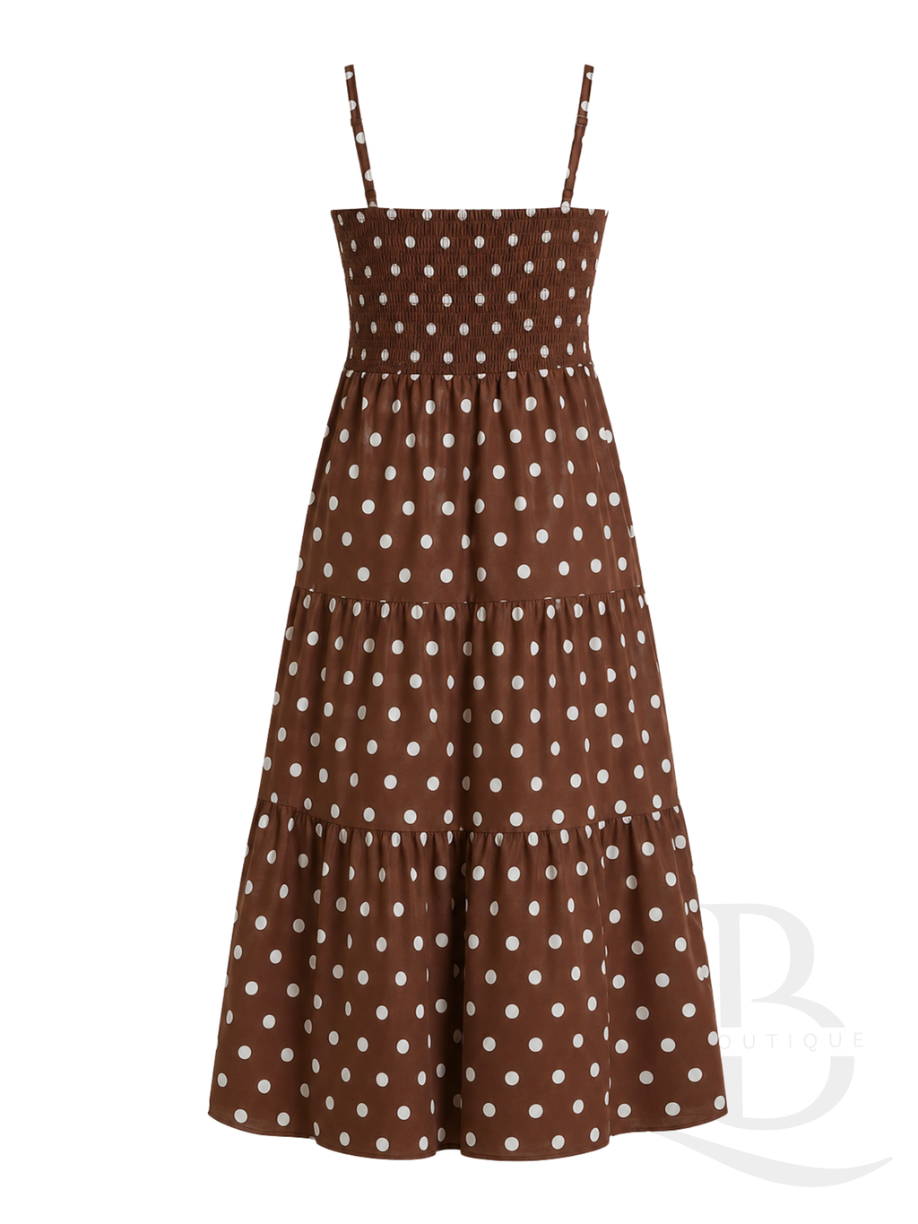 VESTIDO MARRÓN CON LUNARES BLANCOS