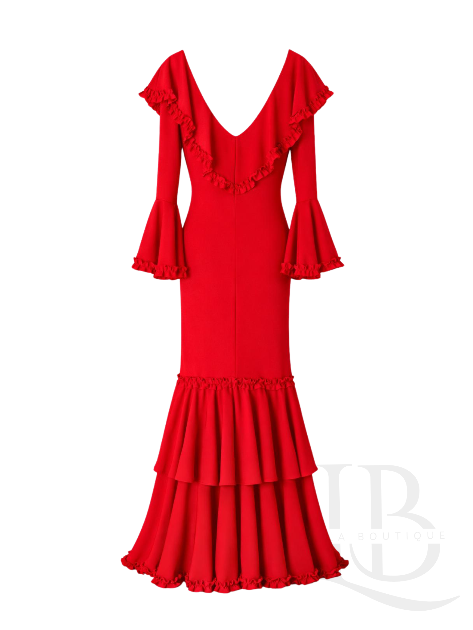 VESTIDO FLAMENCO ESCOTE BARCO, ROJO