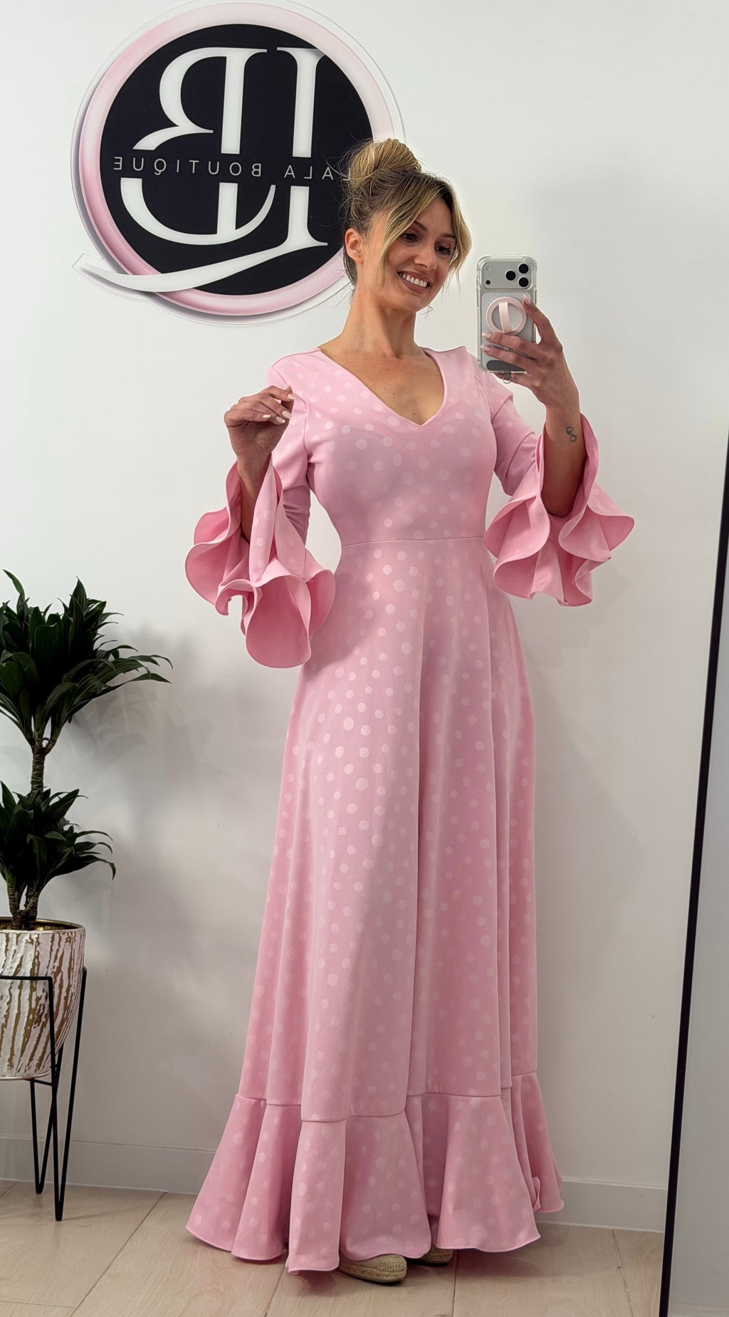 VESTIDO FLAMENCO DE LUNARES, ROSA