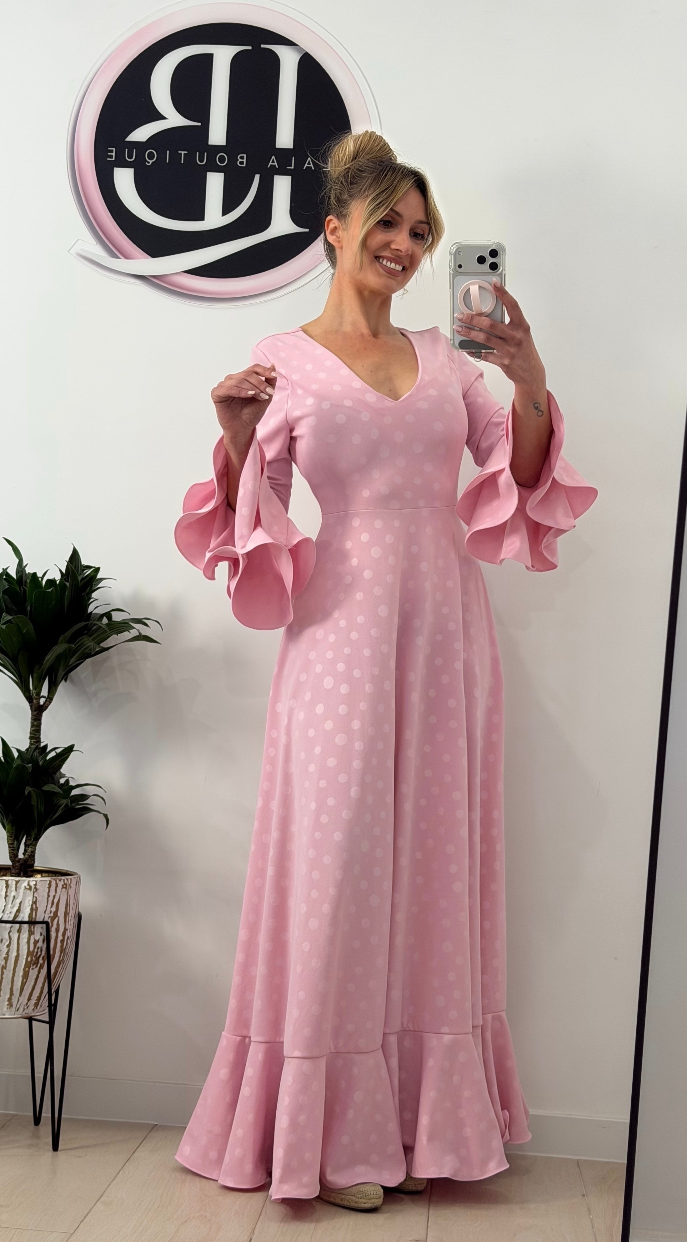 VESTIDO FLAMENCO DE LUNARES, ROSA
