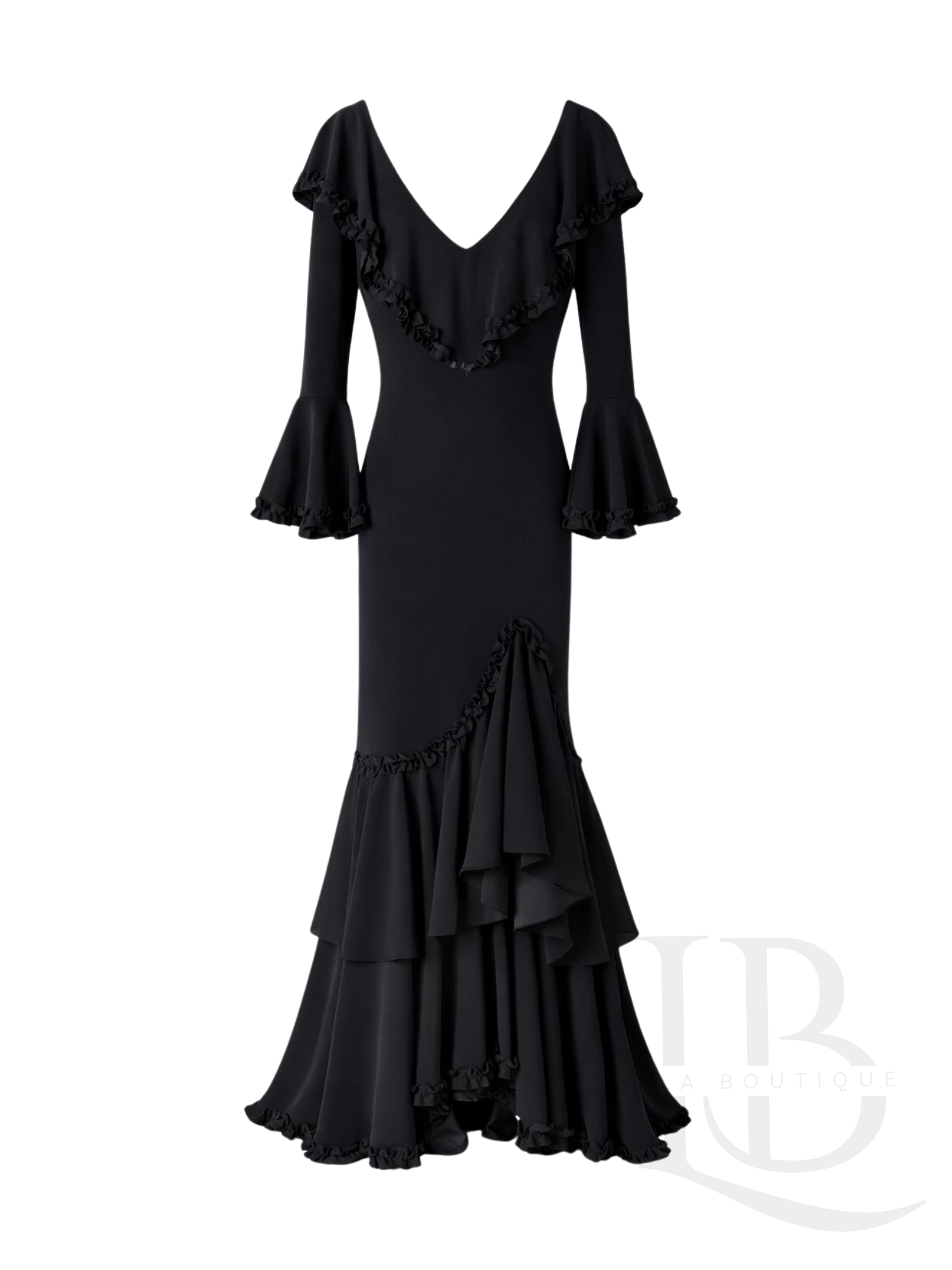 VESTIDO FLAMENCO ESCOTE BARCO, OSCURO