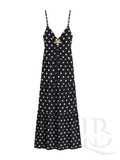VESTIDO OSCURO CON LUNARES BLANCOS