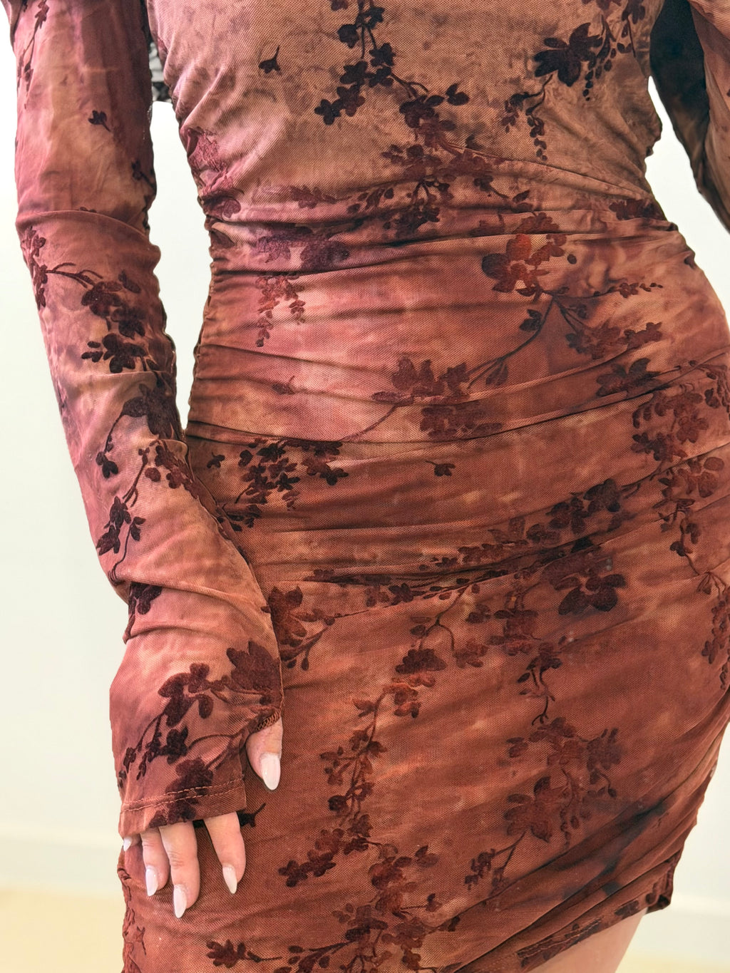 VESTIDO TUL BORDADO TEJA