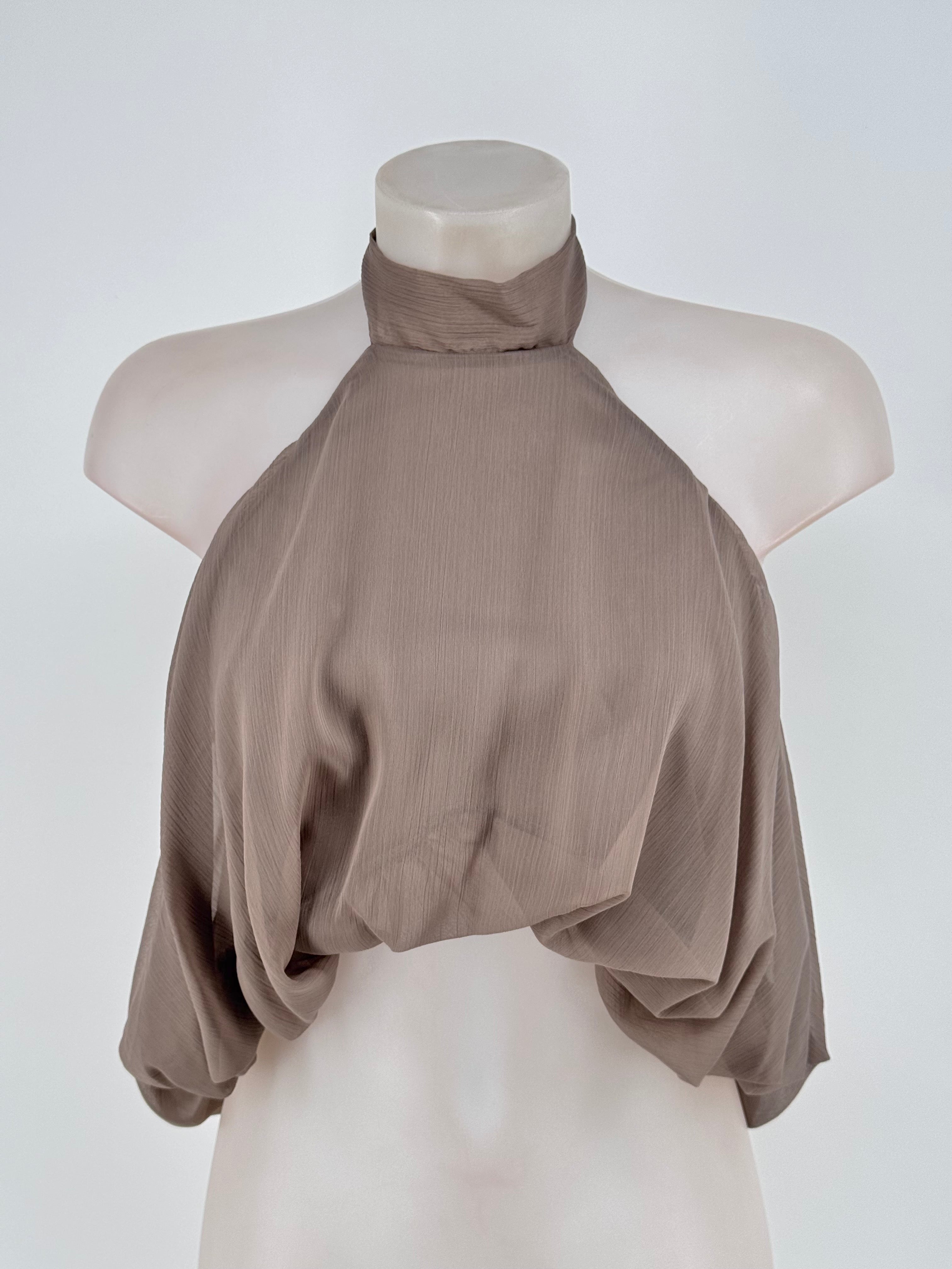 BLUSA GASA TAUPE CON FORRO
