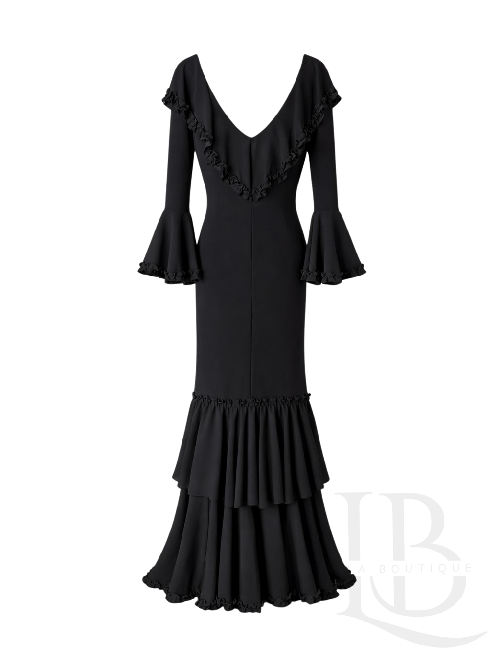 VESTIDO FLAMENCO ESCOTE BARCO, OSCURO