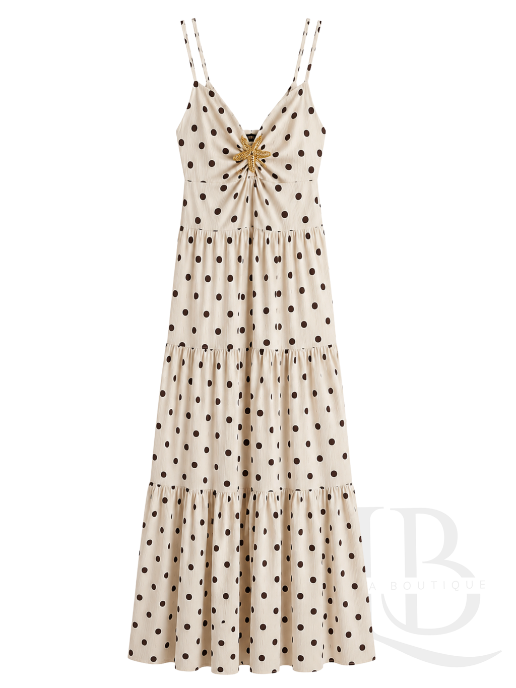 VESTIDO BEIGE CON LUNARES MARRONES