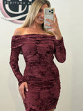 VESTIDO TUL BORDADO BURDEOS
