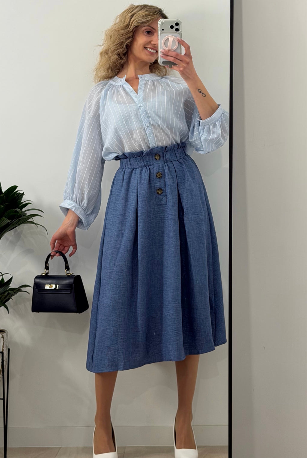 CAMISA FLUIDA RAYAS, AZUL SUAVE