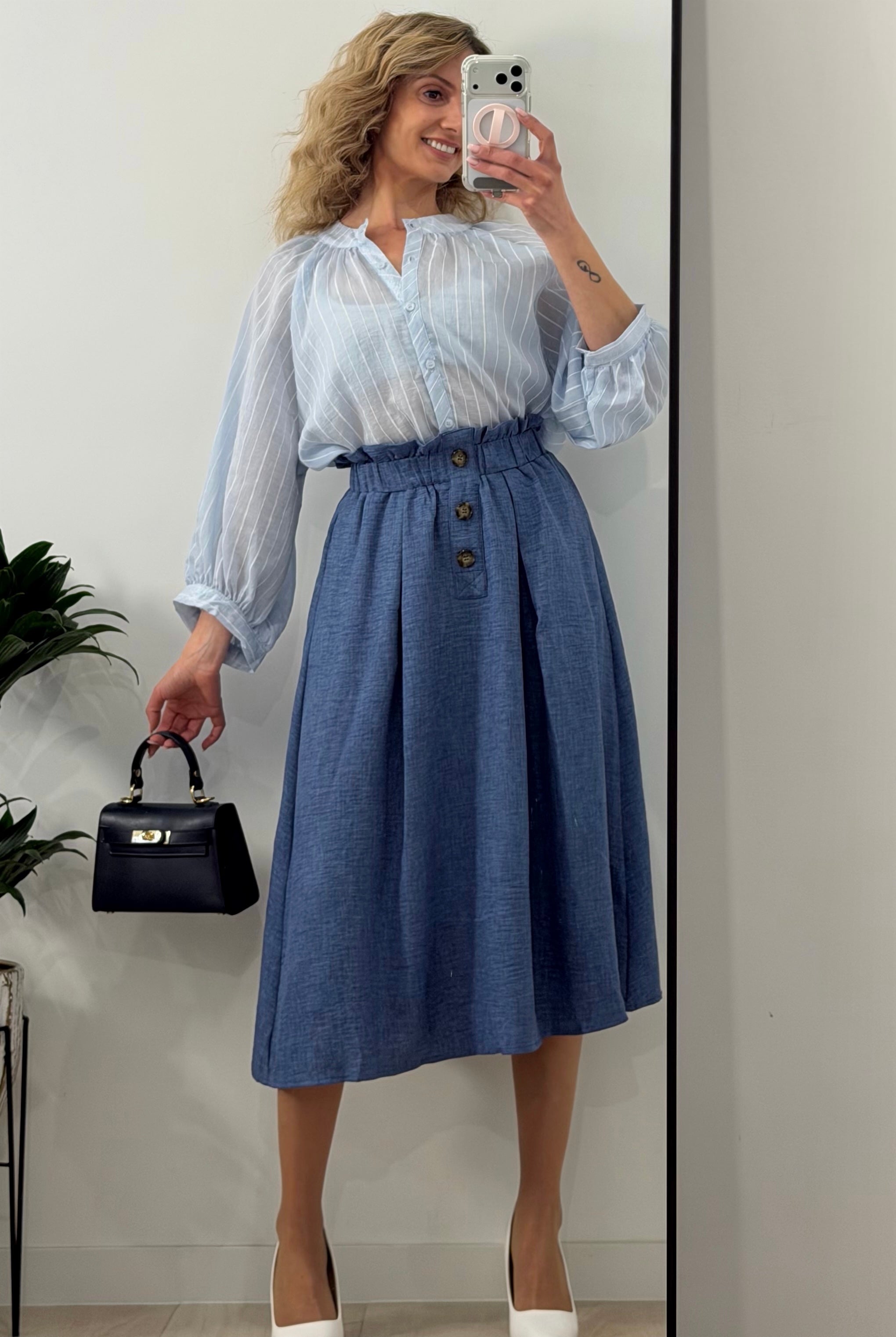 CAMISA FLUIDA RAYAS, AZUL SUAVE