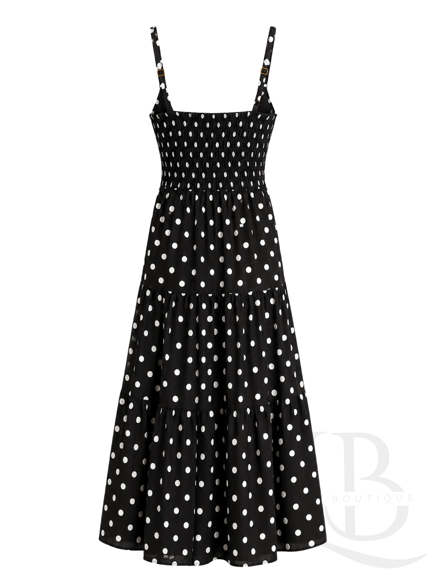 VESTIDO OSCURO CON LUNARES BLANCOS