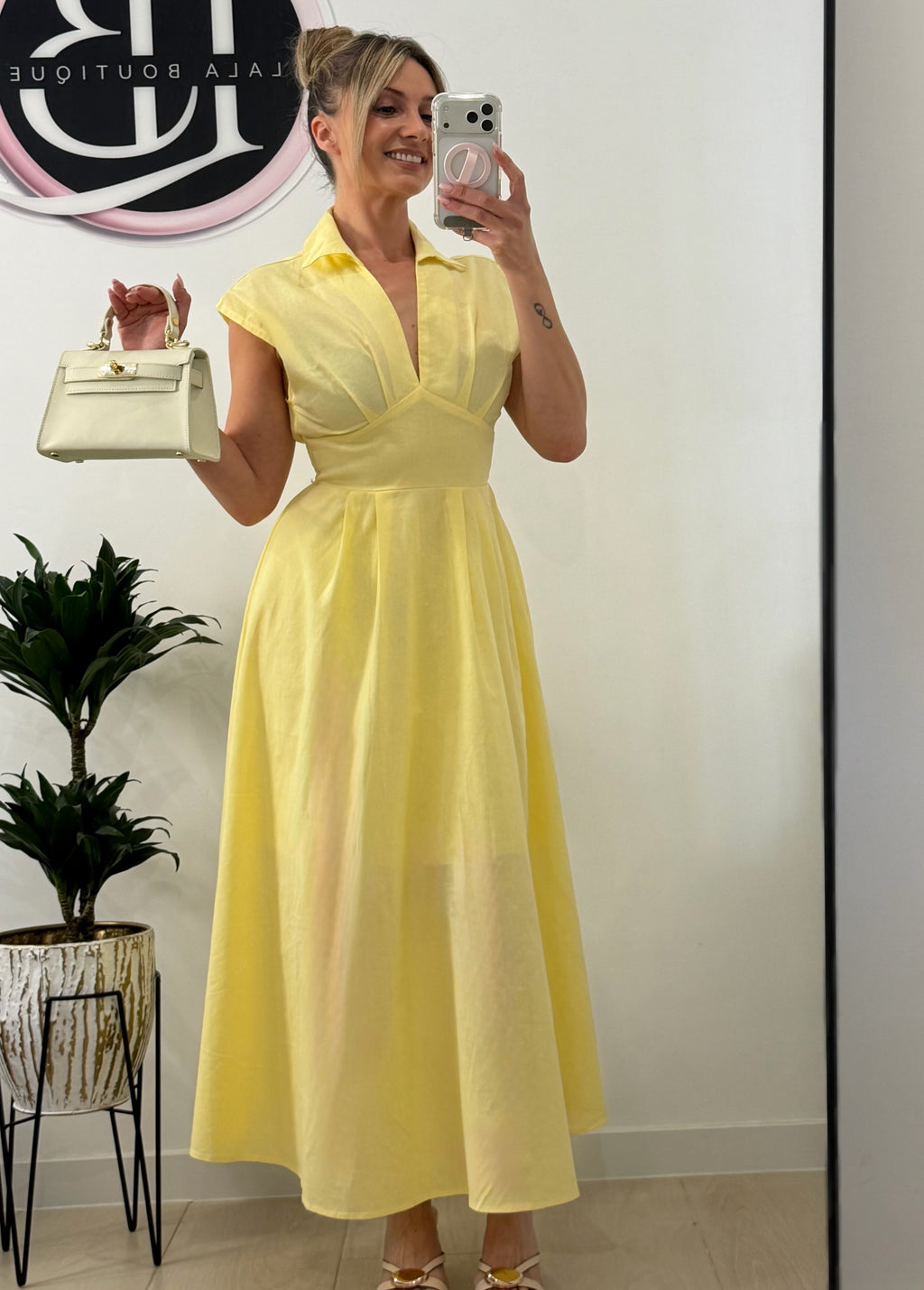 VESTIDO CAMISERO BEIGE AMARILLO
