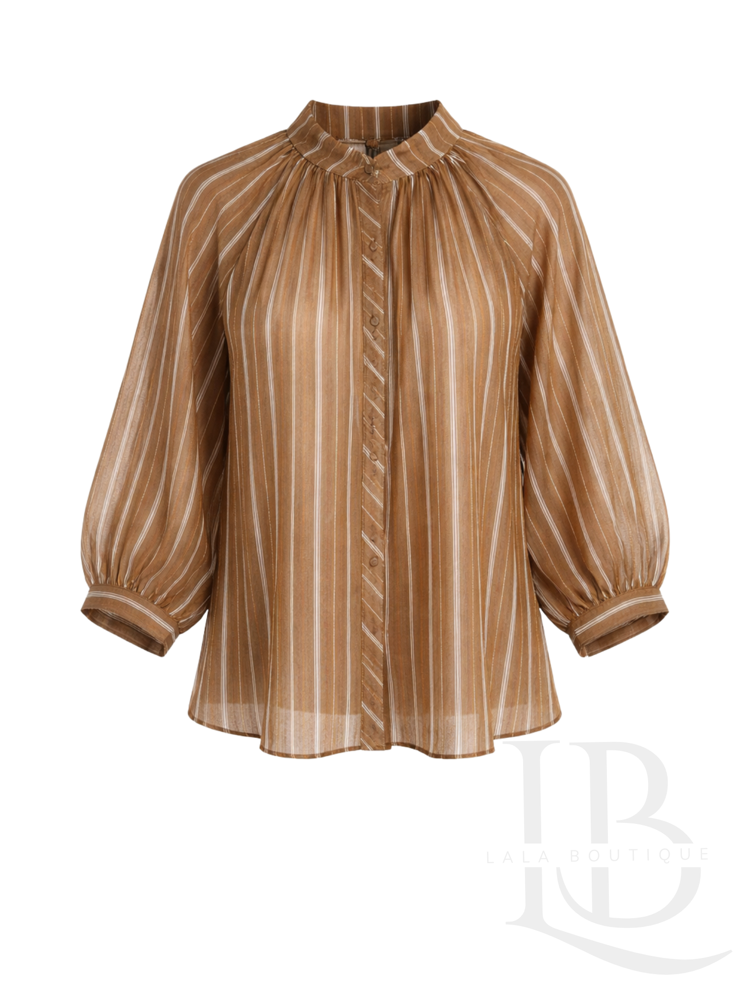 CAMISA FLUIDA RAYAS, MARRÓN