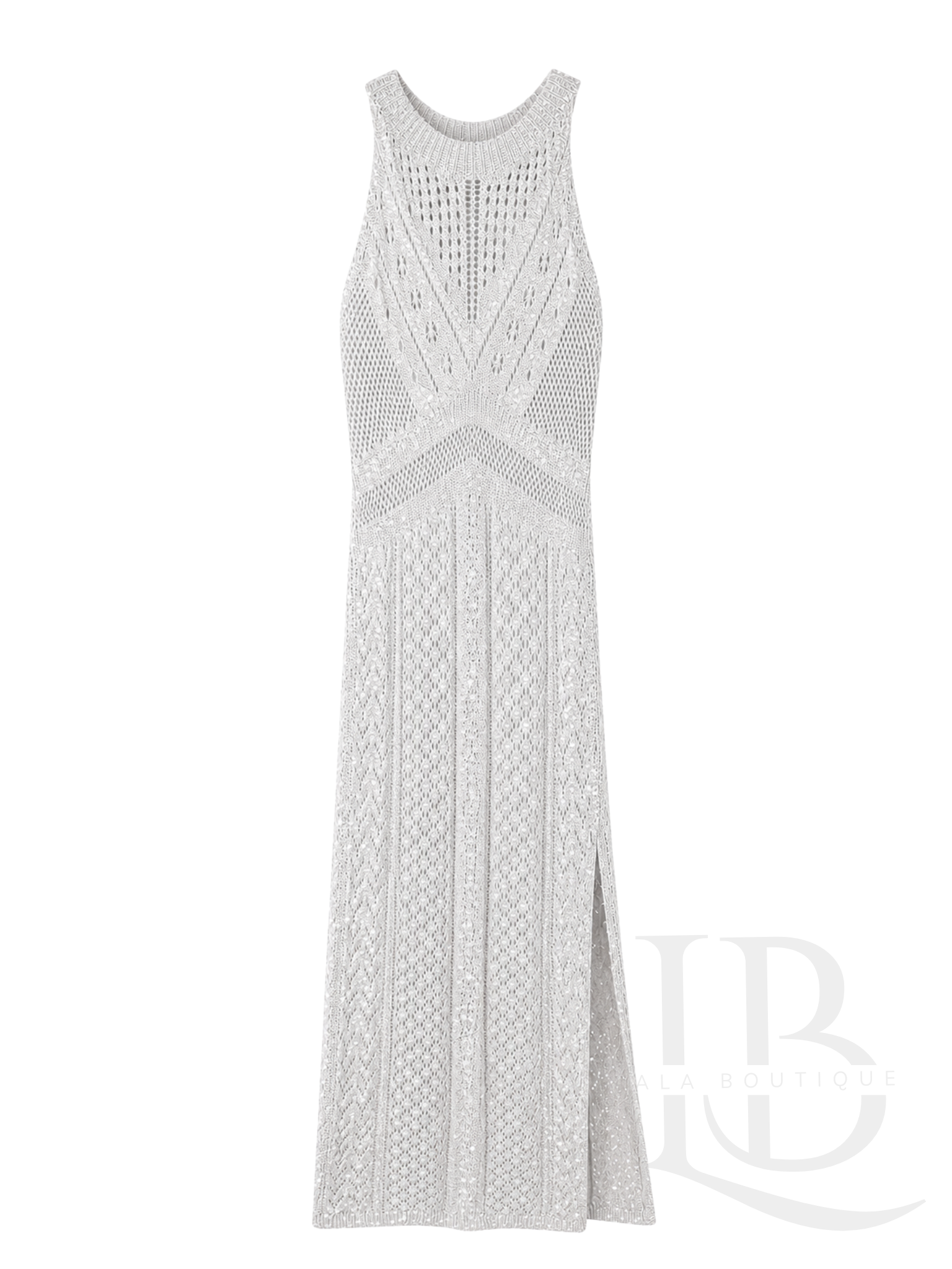 VESTIDO CALADO PLATEADO BRILLITOS