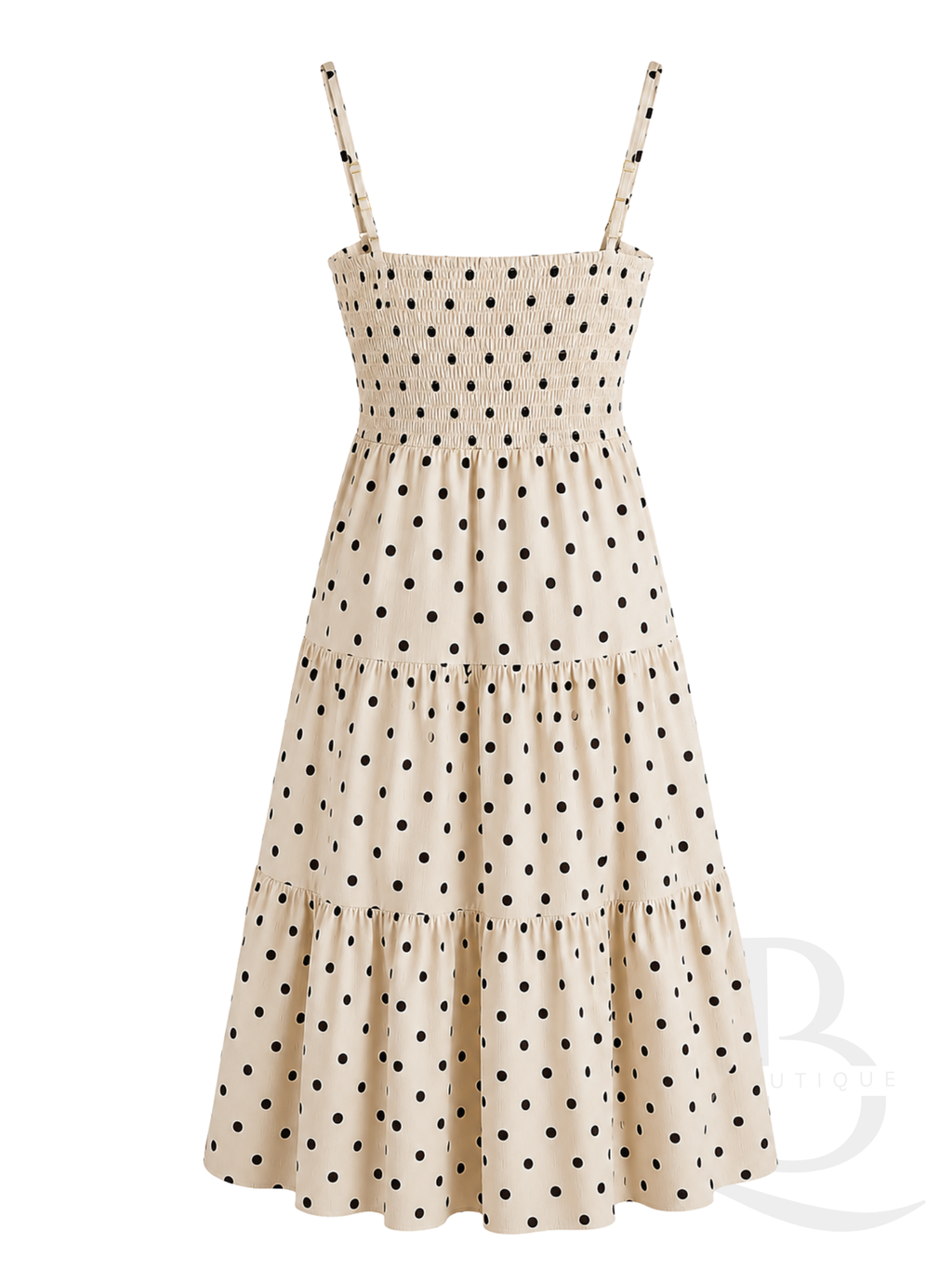 VESTIDO BEIGE CON LUNARES OSCUROS