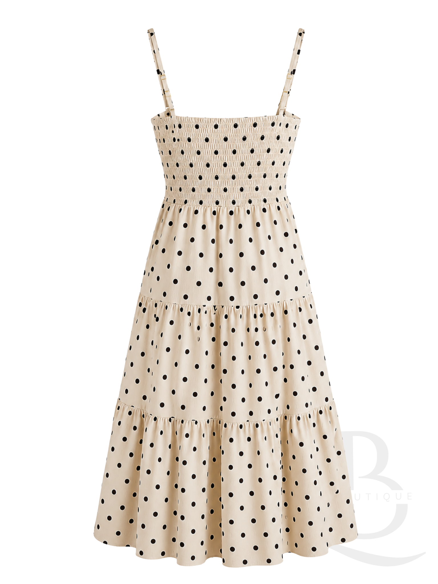 VESTIDO BEIGE CON LUNARES OSCUROS