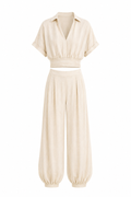 CONJUNTO FLUIDO BOMBACHO BEIGE-AMARILLO SUAVE