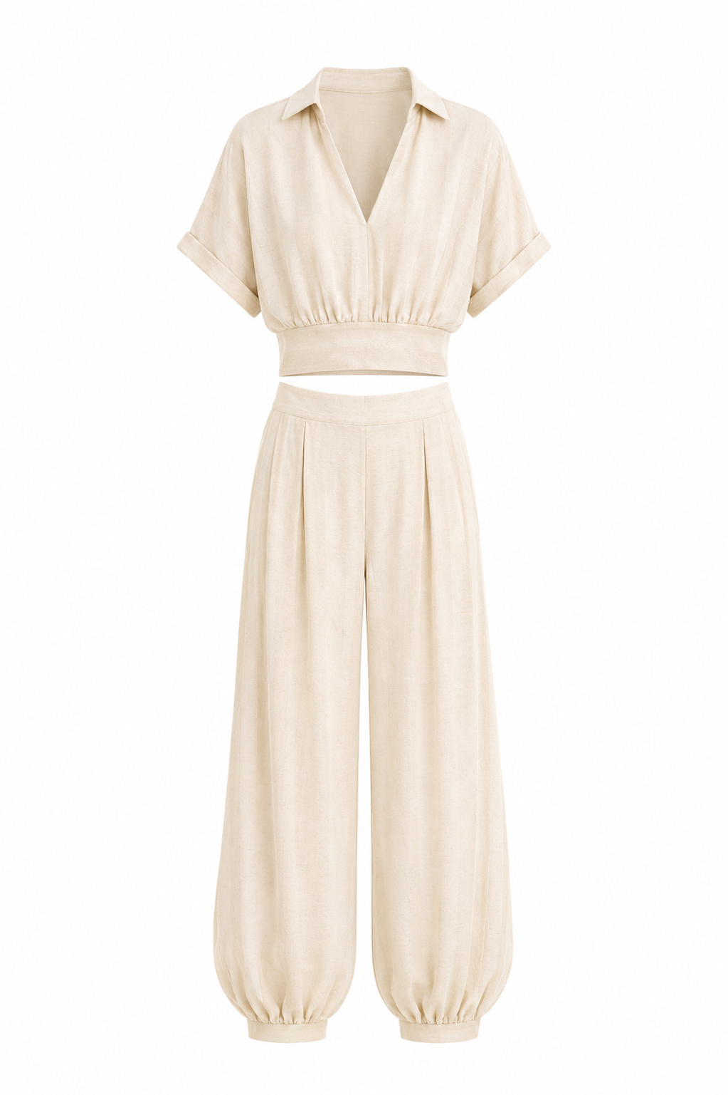 CONJUNTO FLUIDO BOMBACHO BEIGE-AMARILLO SUAVE