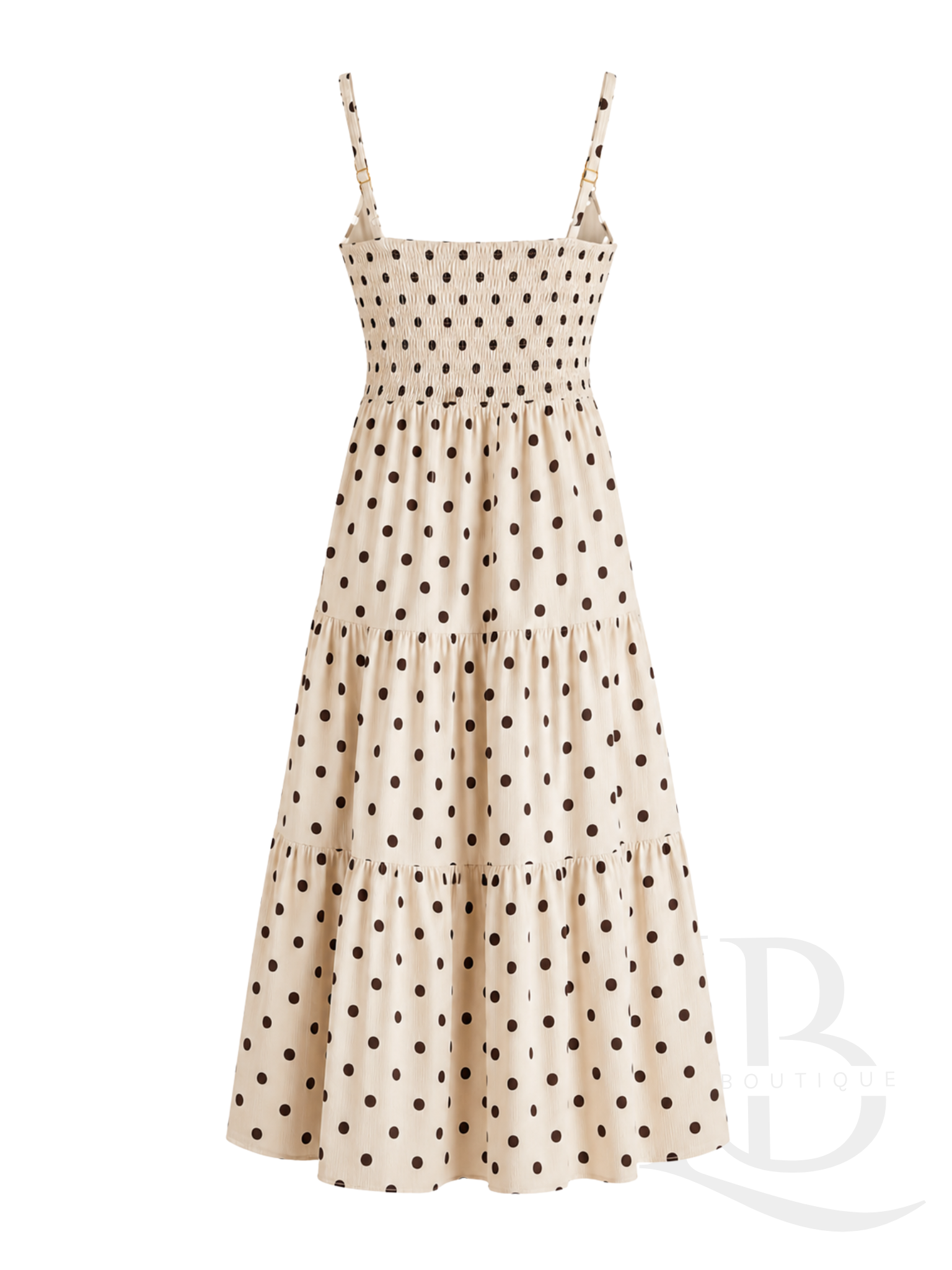 VESTIDO BEIGE CON LUNARES MARRONES