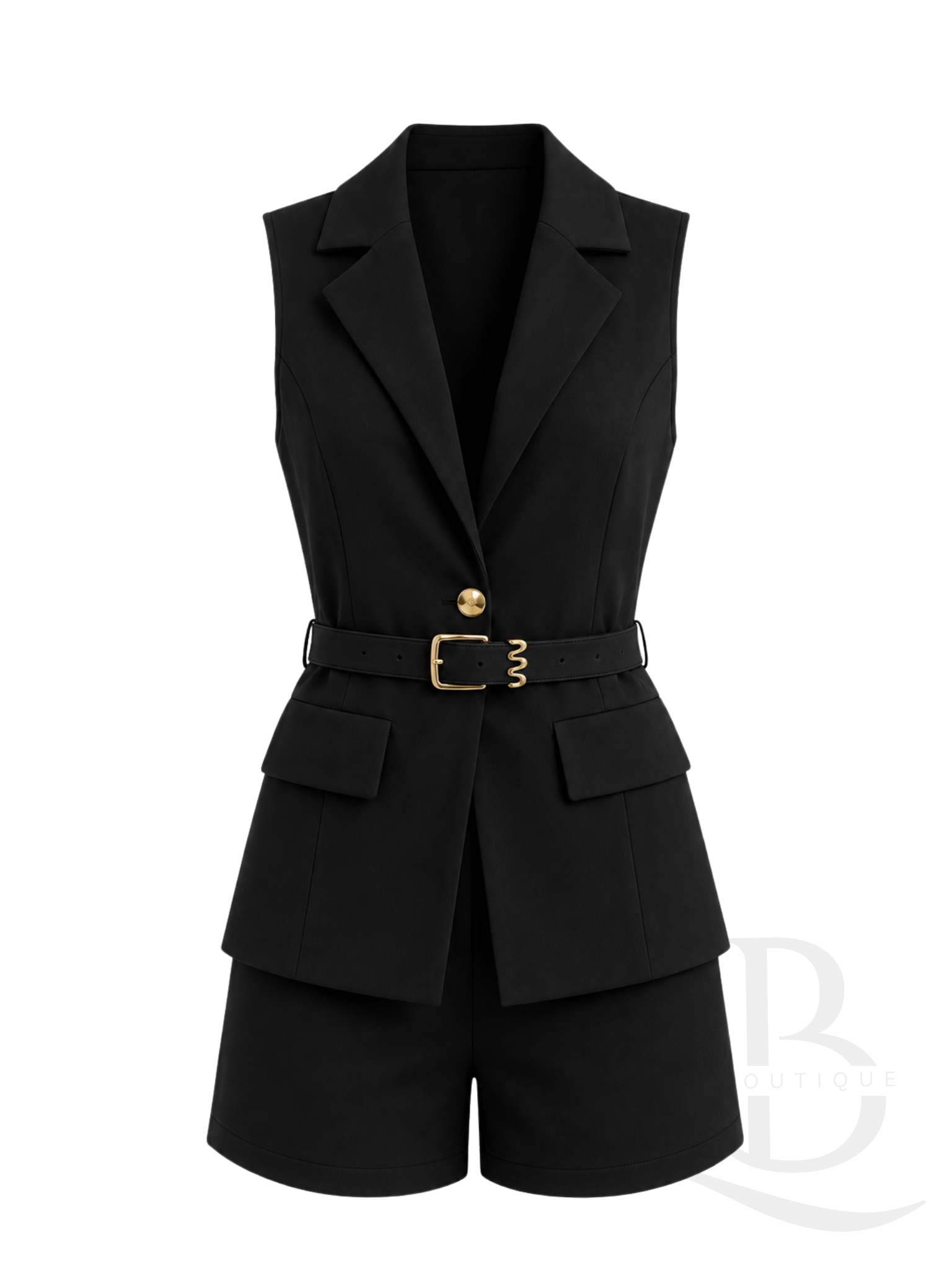 TRAJE OSCURO CHALECO Y PANTALÓN CORTO