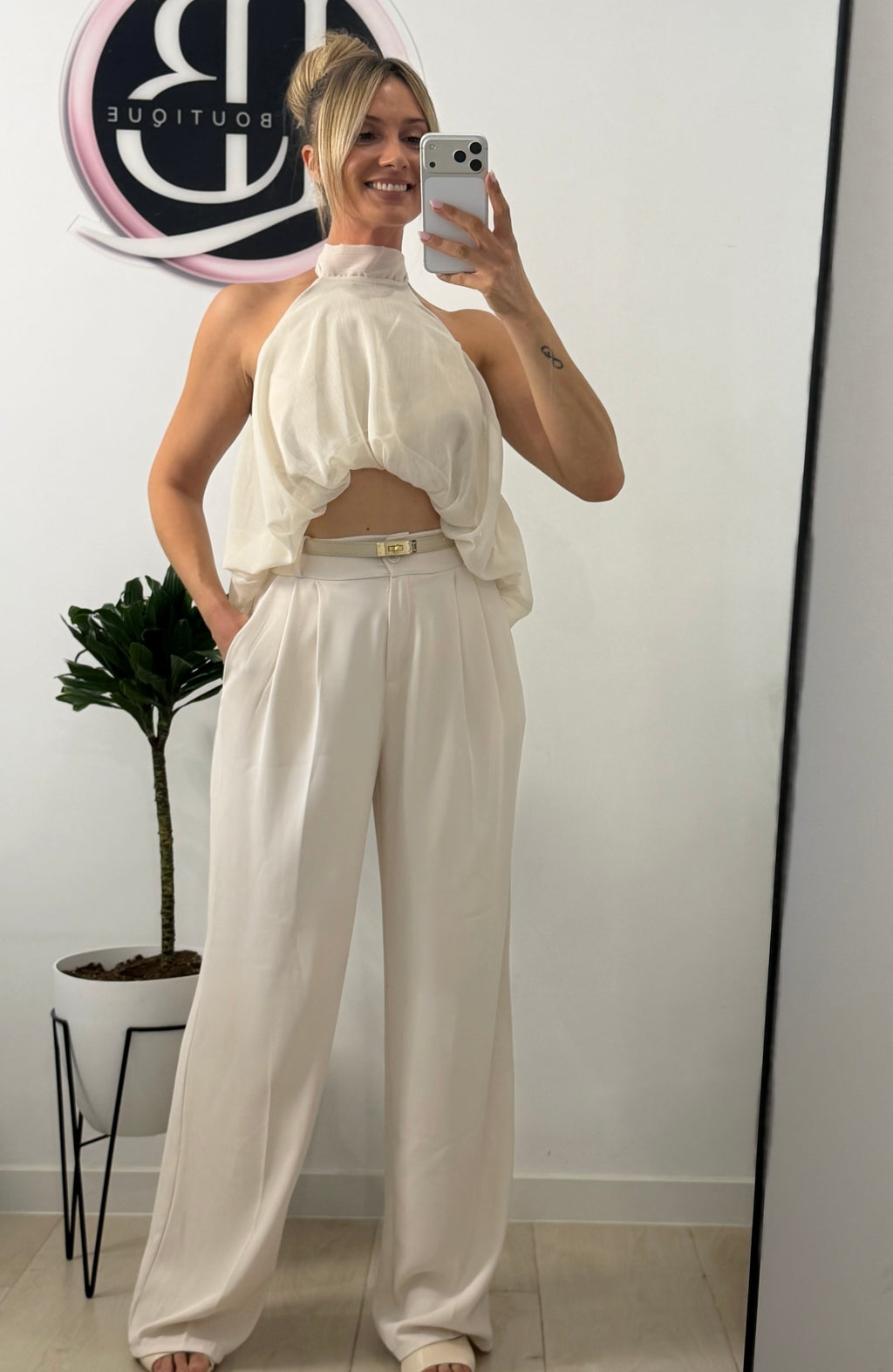 BLUSA GASA BEIGE CON FORRO