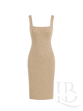 VESTIDO CAMEL BRILLITOS DORADOS