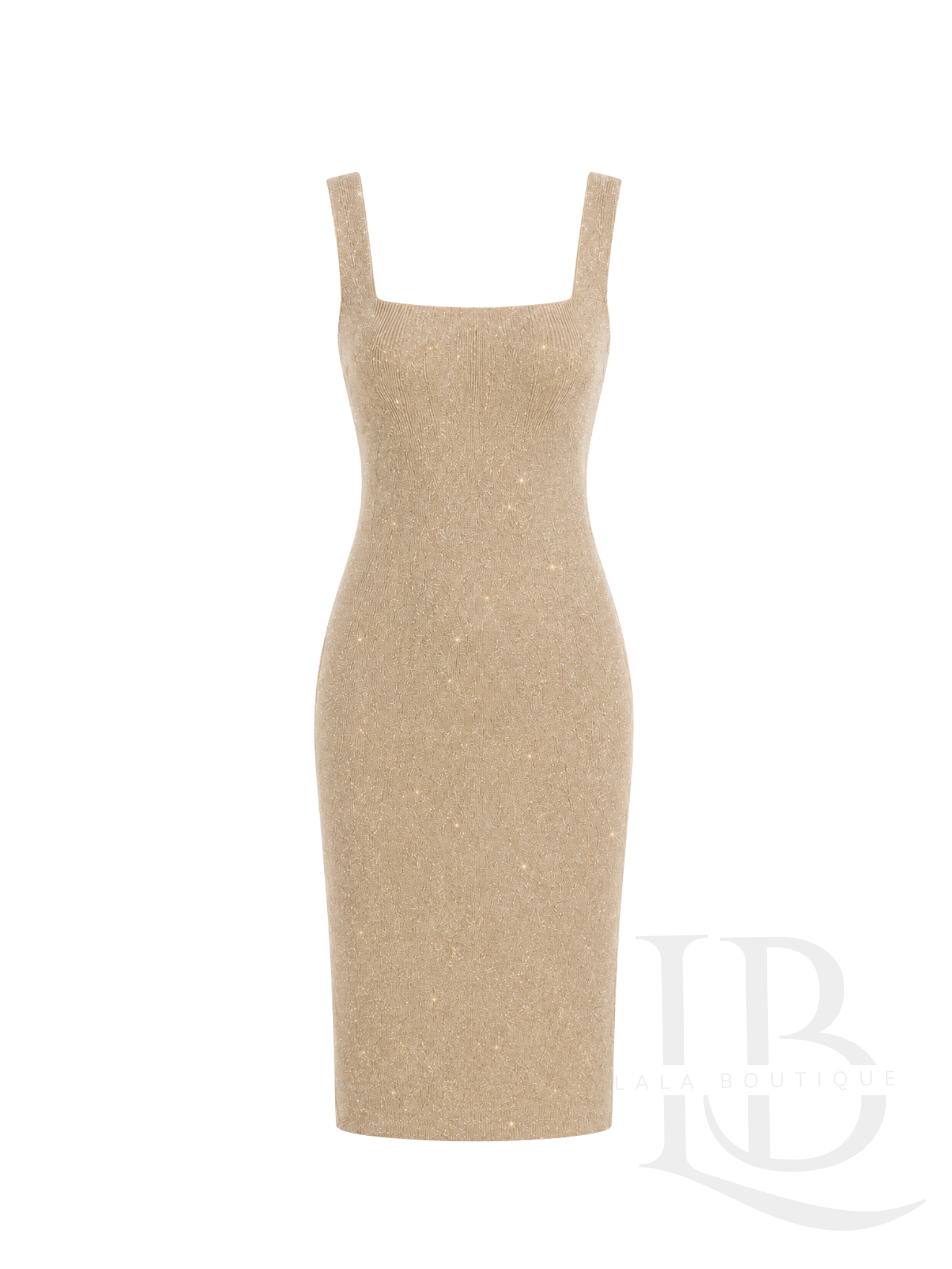 VESTIDO CAMEL BRILLITOS DORADOS