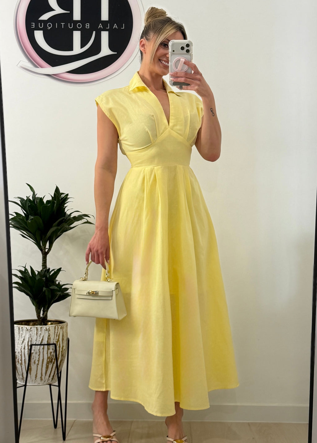 VESTIDO CAMISERO BEIGE AMARILLO