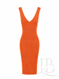 VESTIDO ENTALLADO NARANJA CON BRILLITOS