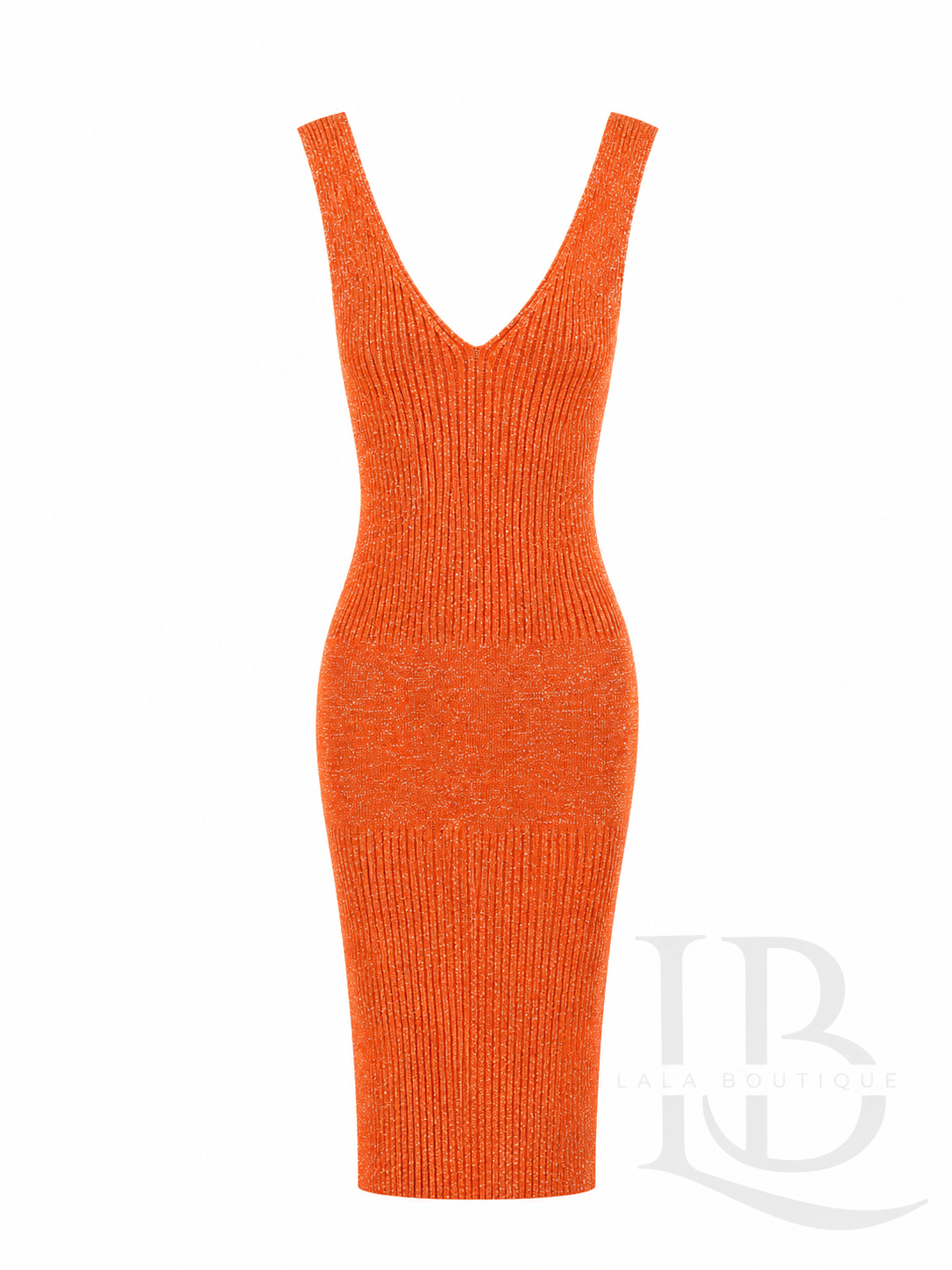 VESTIDO ENTALLADO NARANJA CON BRILLITOS