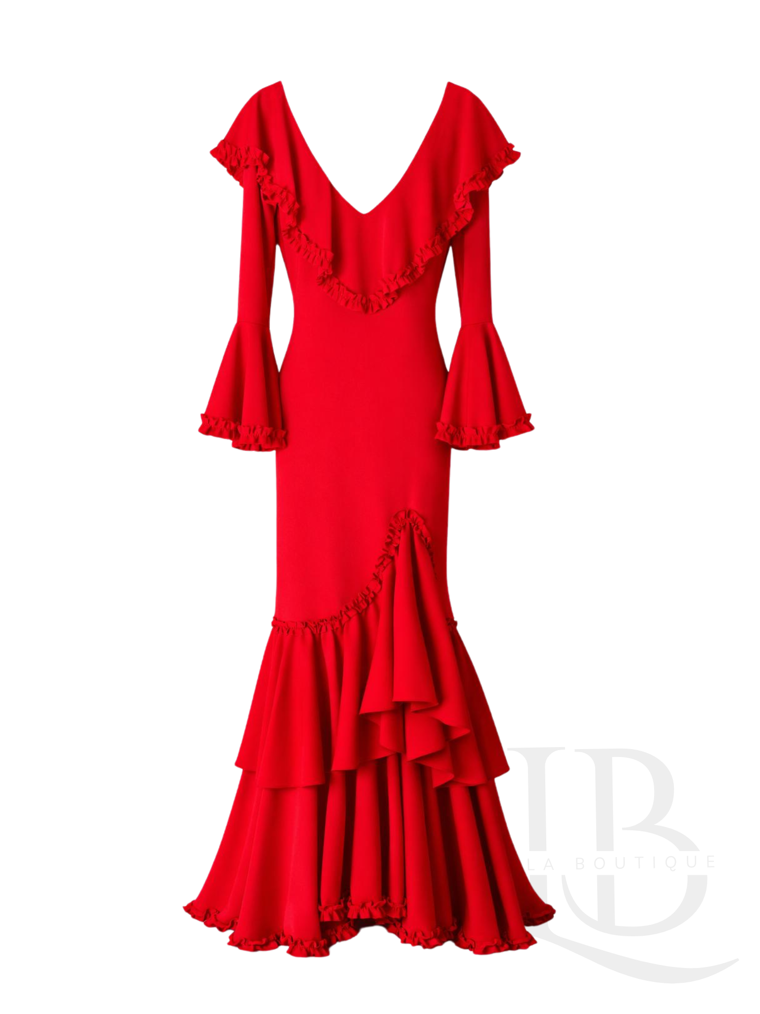 VESTIDO FLAMENCO ESCOTE BARCO, ROJO