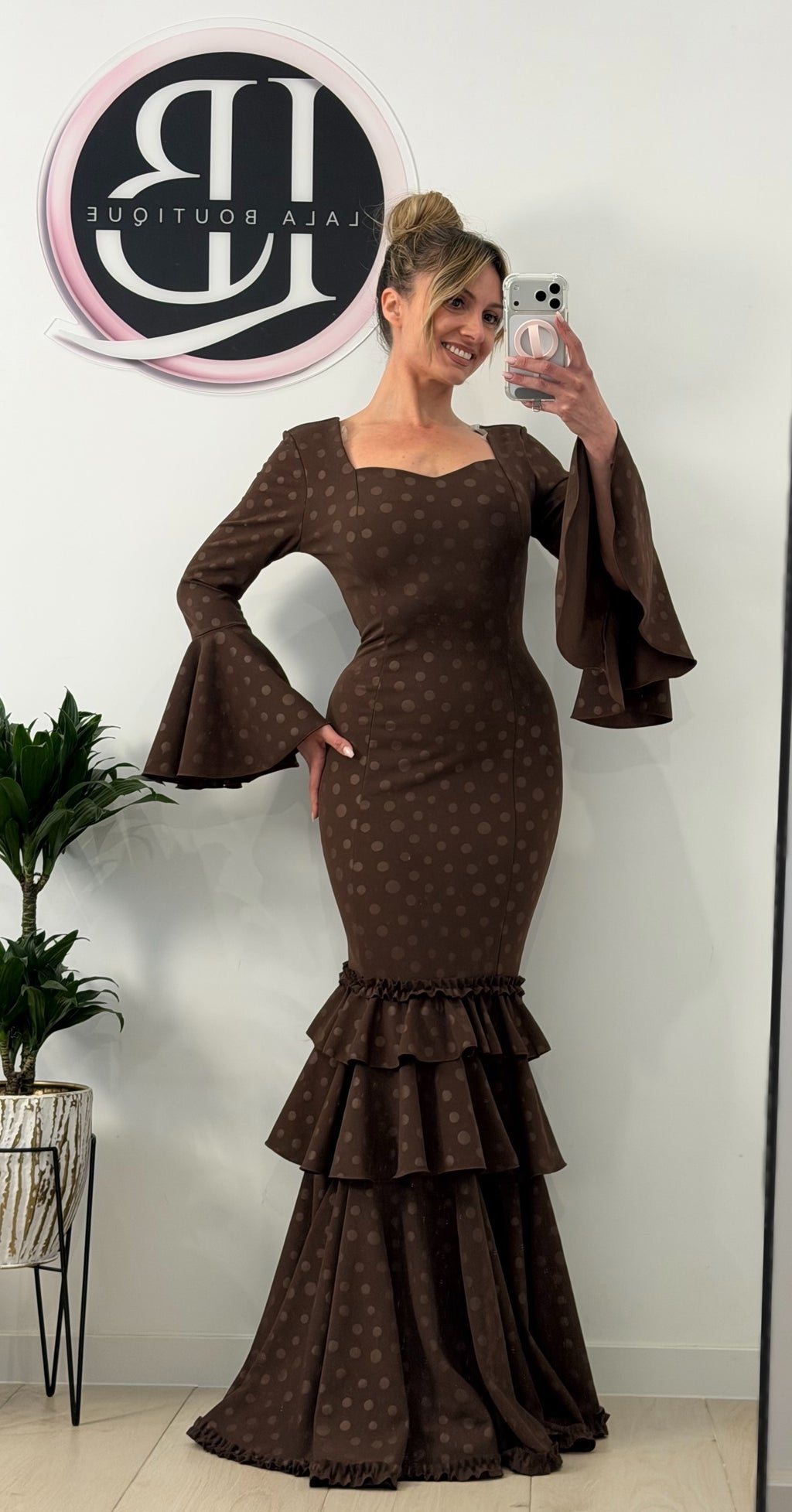 VESTIDO FLAMENCO DE LUNARES, MARRÓN