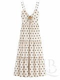 VESTIDO BEIGE CON LUNARES OSCUROS
