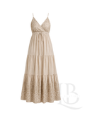VESTIDO FLUIDO TOSTADO CON DETALLES DORADOS
