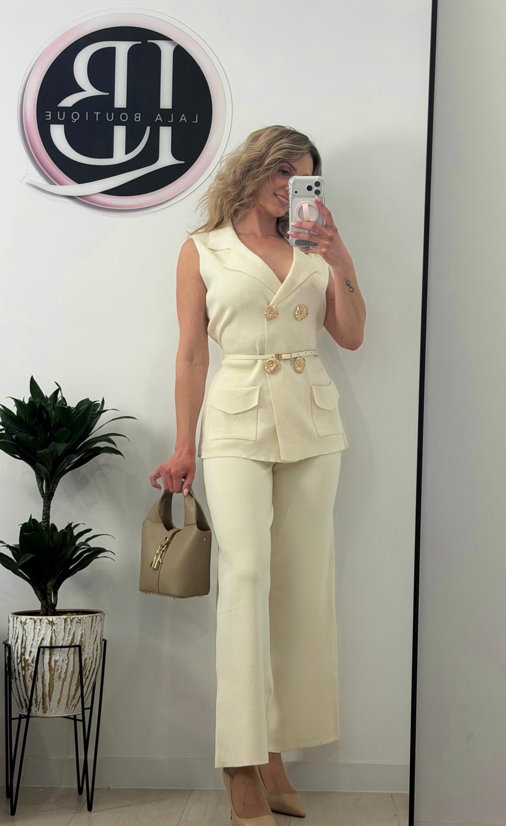 TRAJE DE PUNTO BEIGE/AMARILLO SUAVE