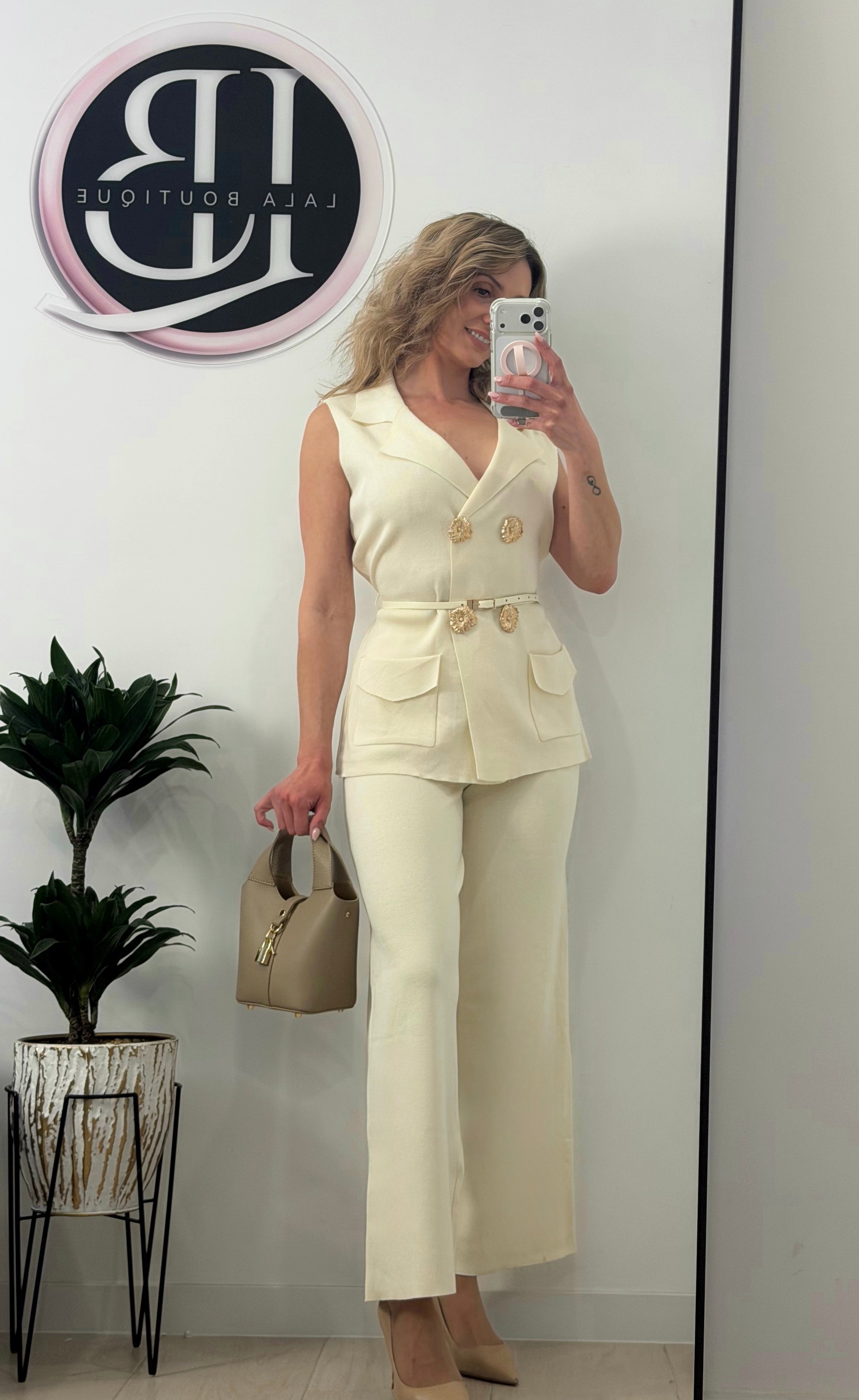 TRAJE DE PUNTO BEIGE/AMARILLO SUAVE