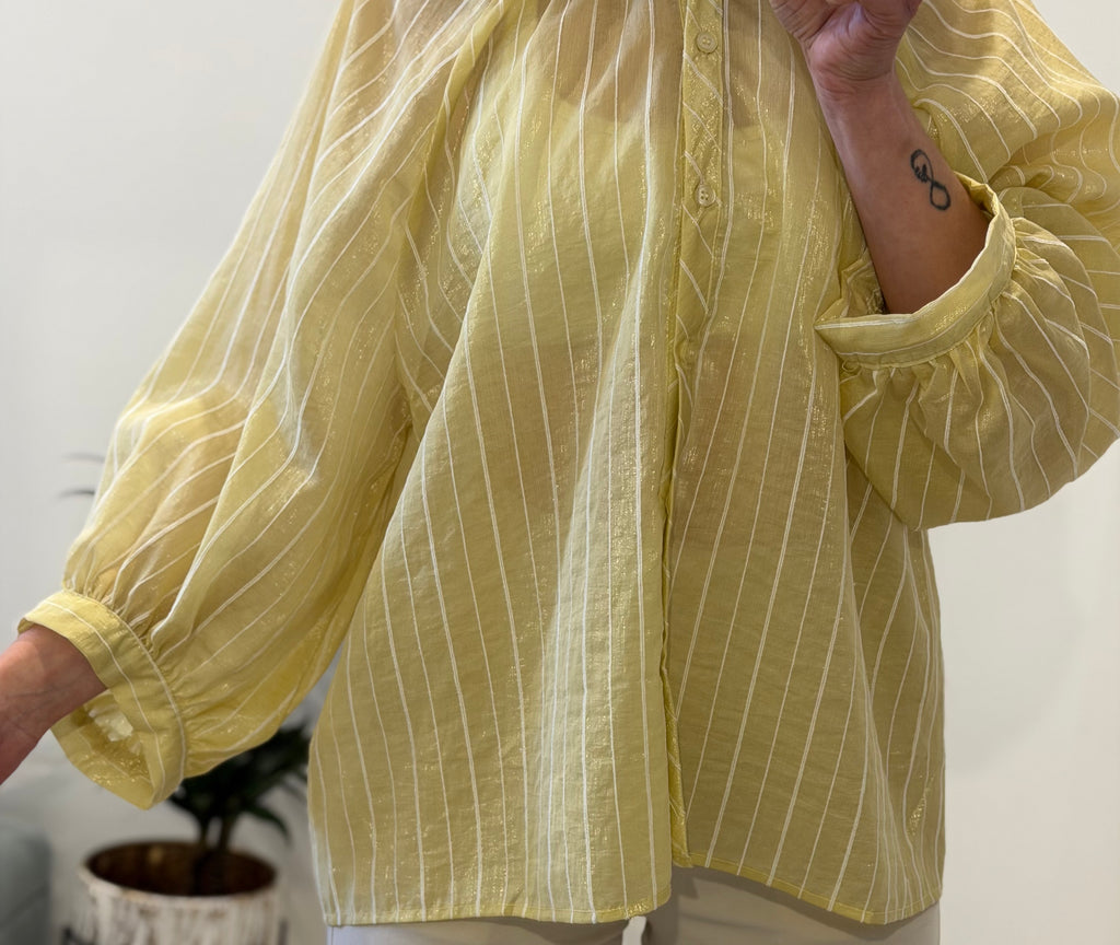 CAMISA FLUIDA RAYAS, AMARILLO SUAVE