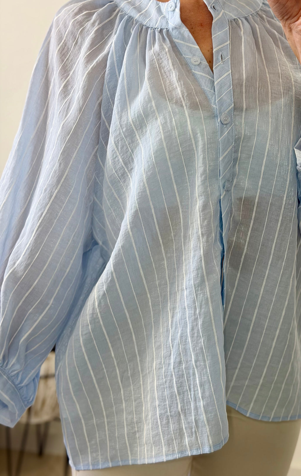 CAMISA FLUIDA RAYAS, AZUL SUAVE