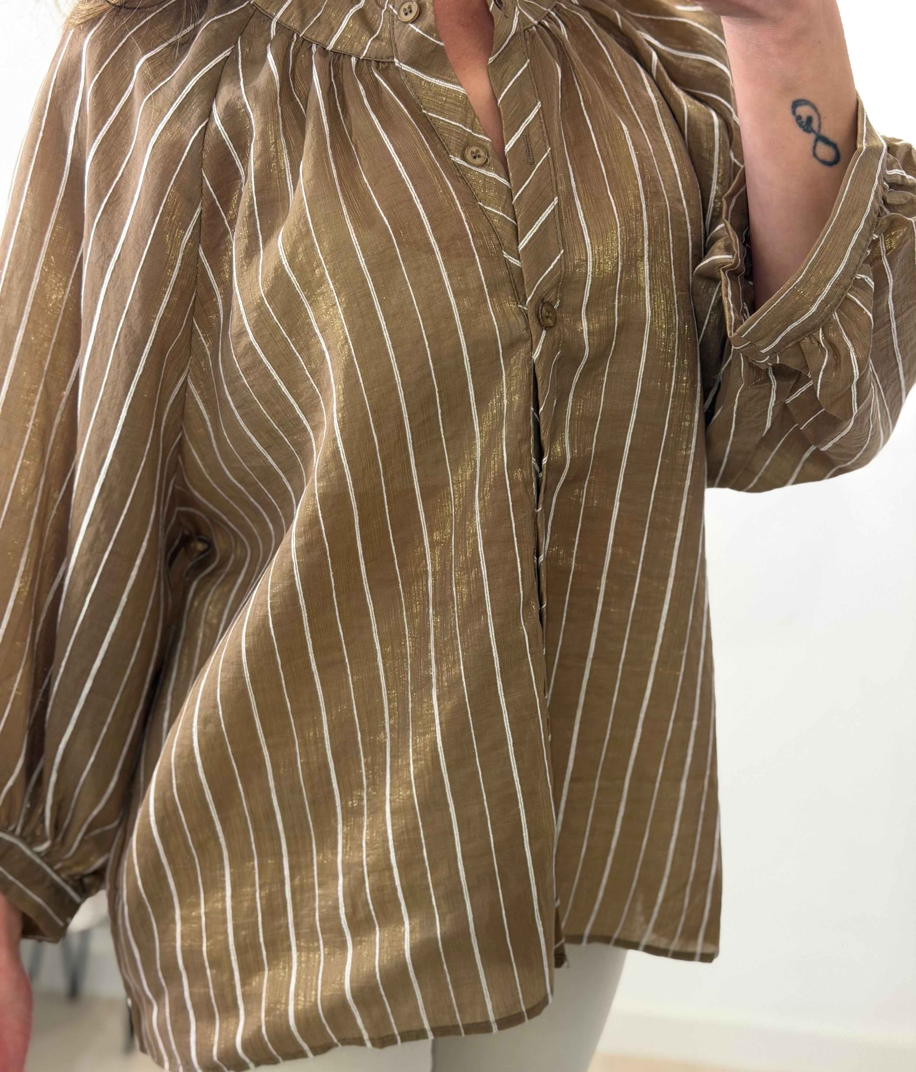 CAMISA FLUIDA RAYAS, MARRÓN