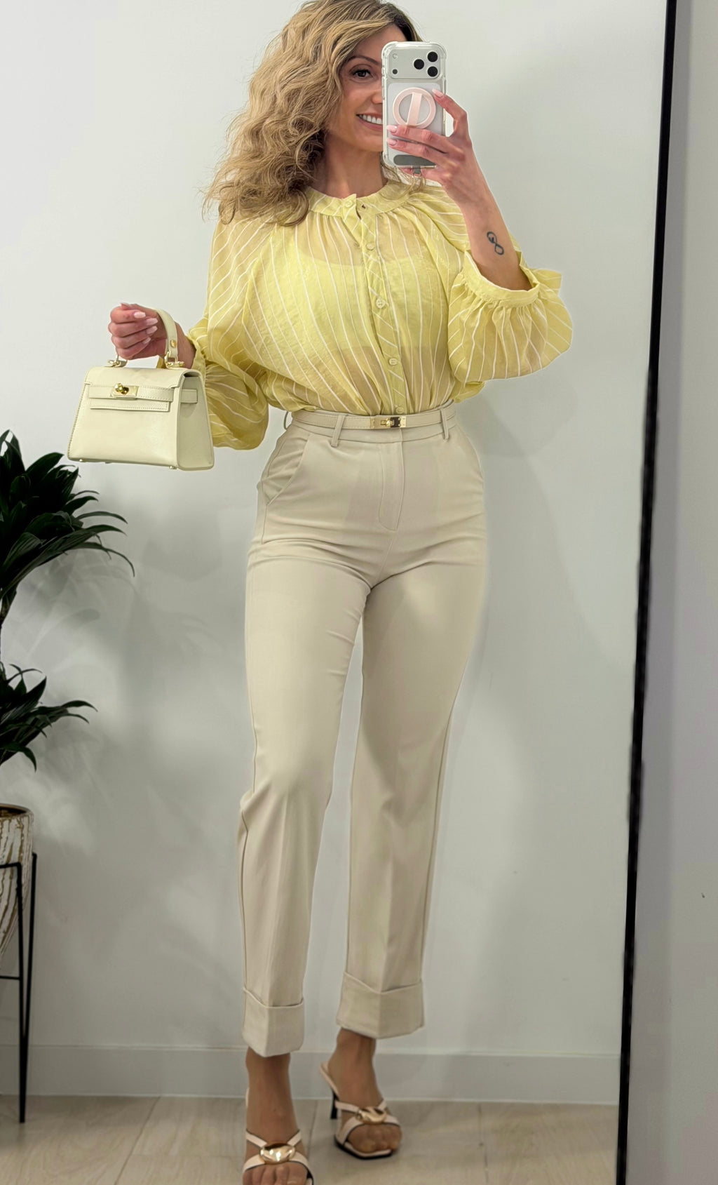CAMISA FLUIDA RAYAS, AMARILLO SUAVE