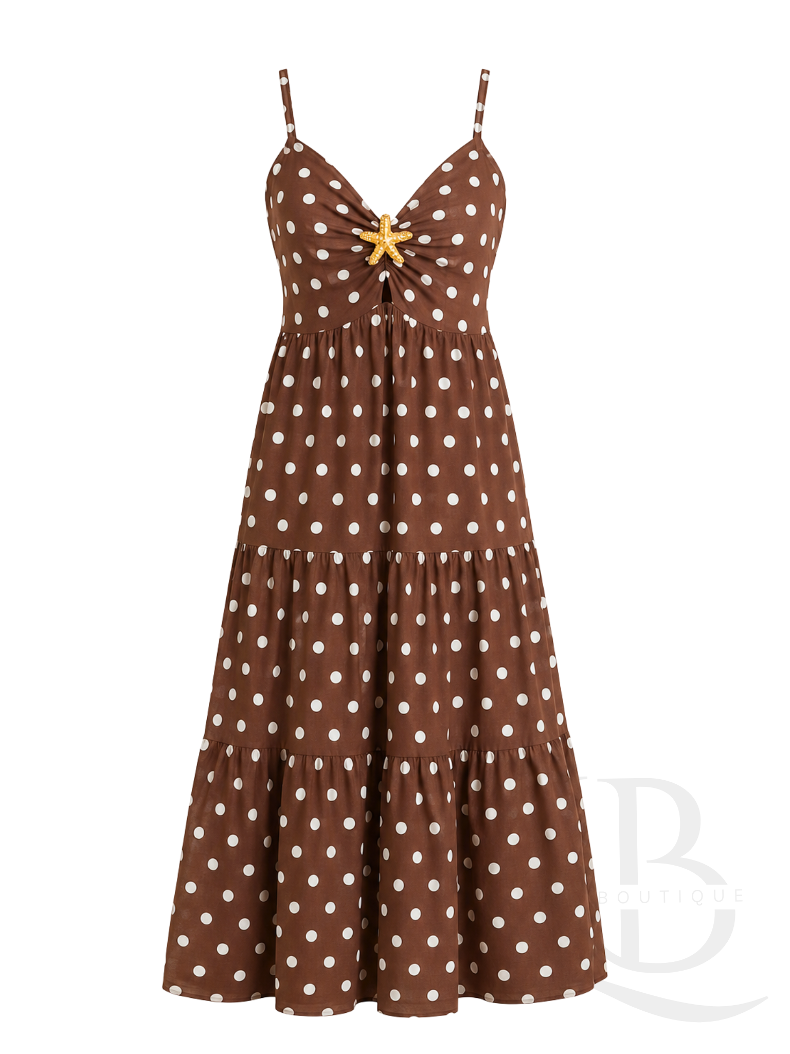 VESTIDO MARRÓN CON LUNARES BLANCOS