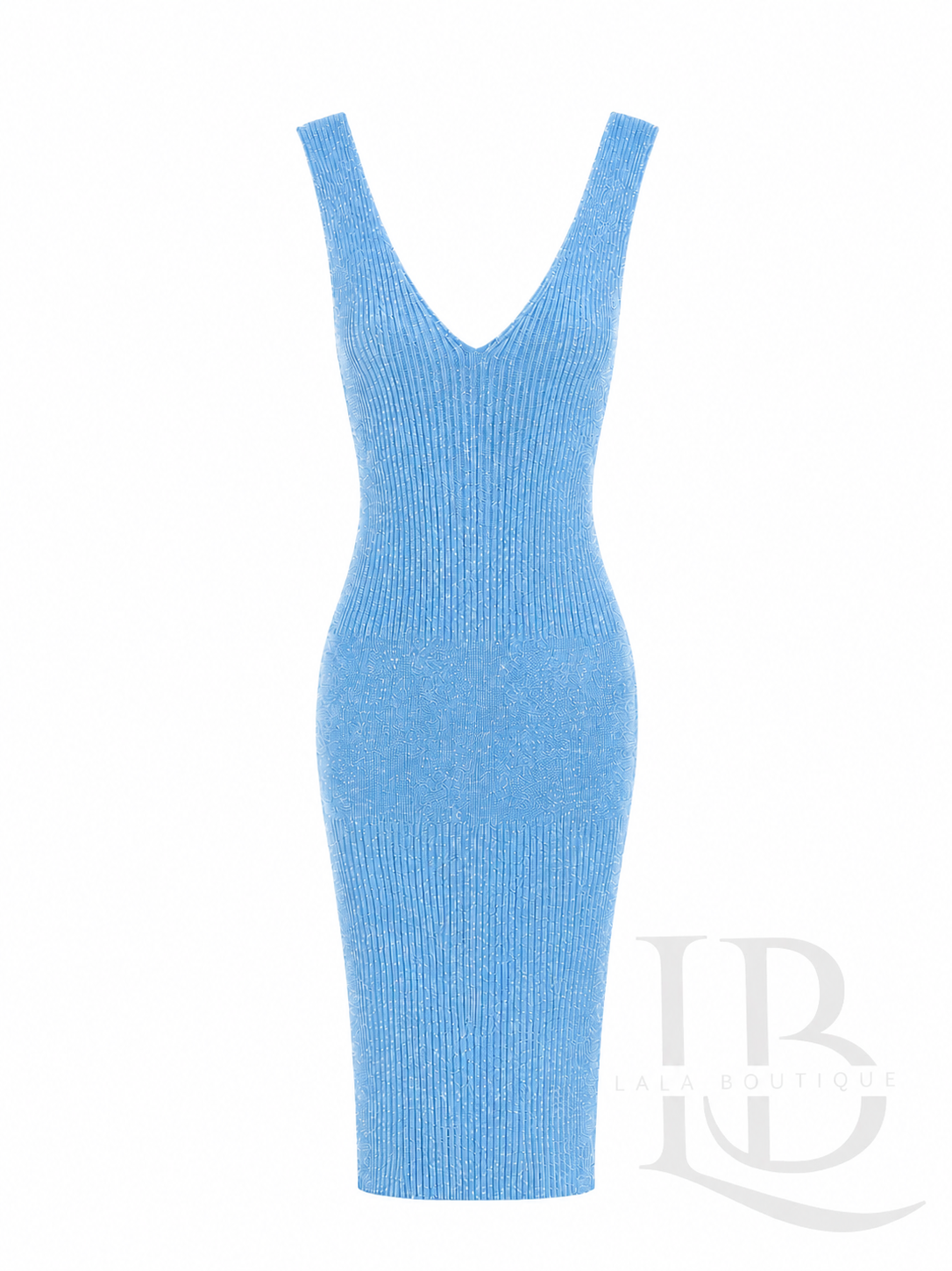 VESTIDO ENTALLADO AZUL CON BRILLITOS