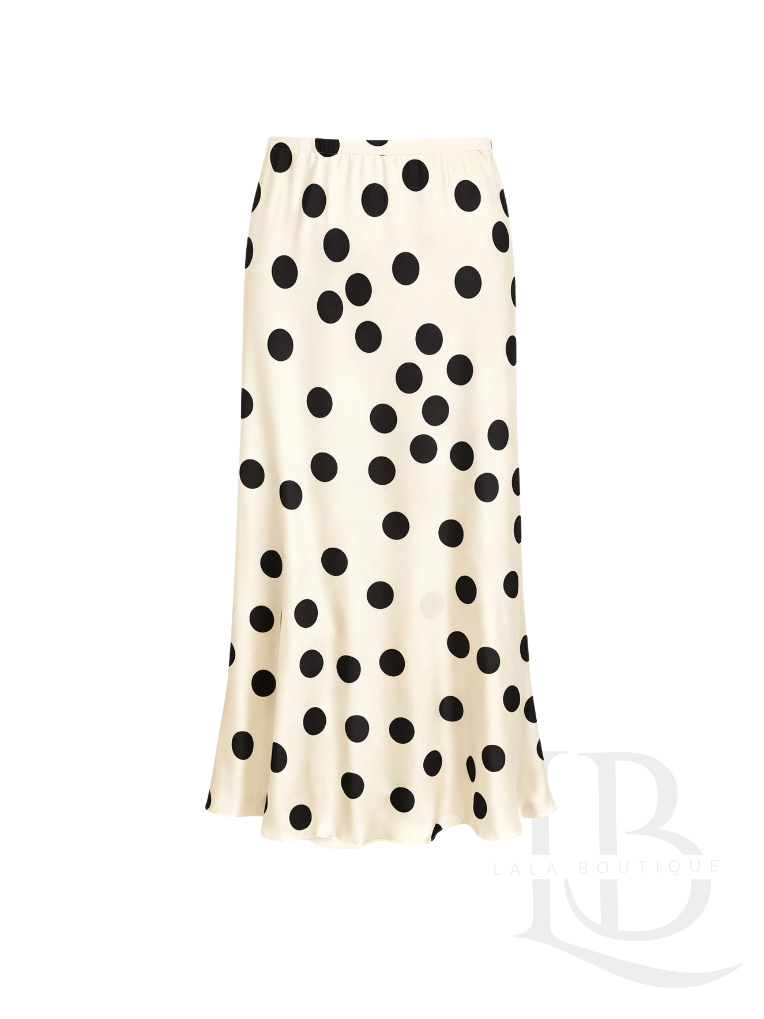 FALDA DE RASO CON LUNARES, BEIGE