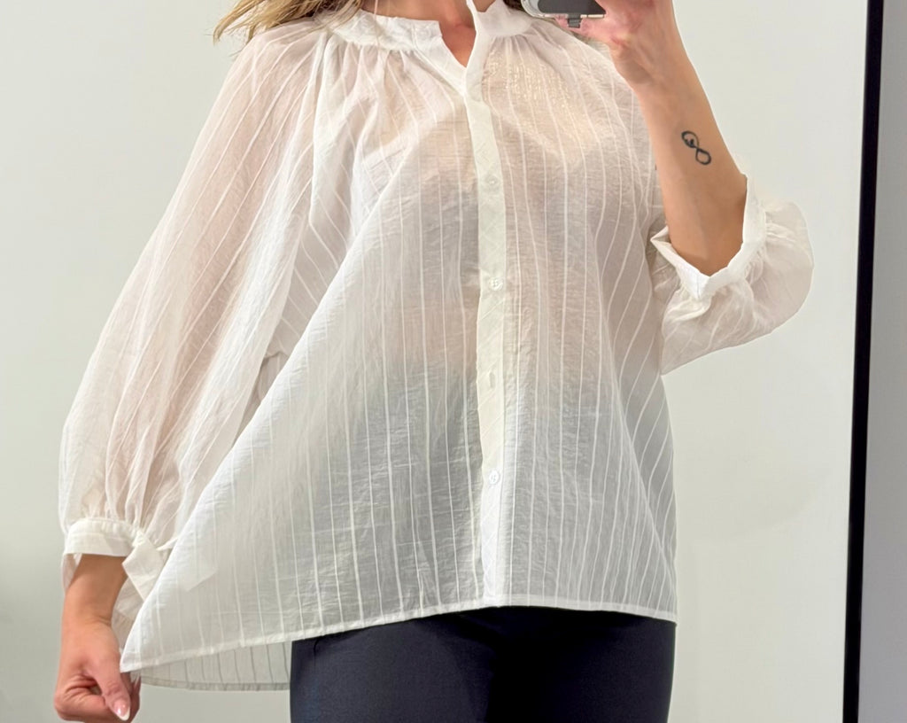 CAMISA FLUIDA RAYAS, BLANCA