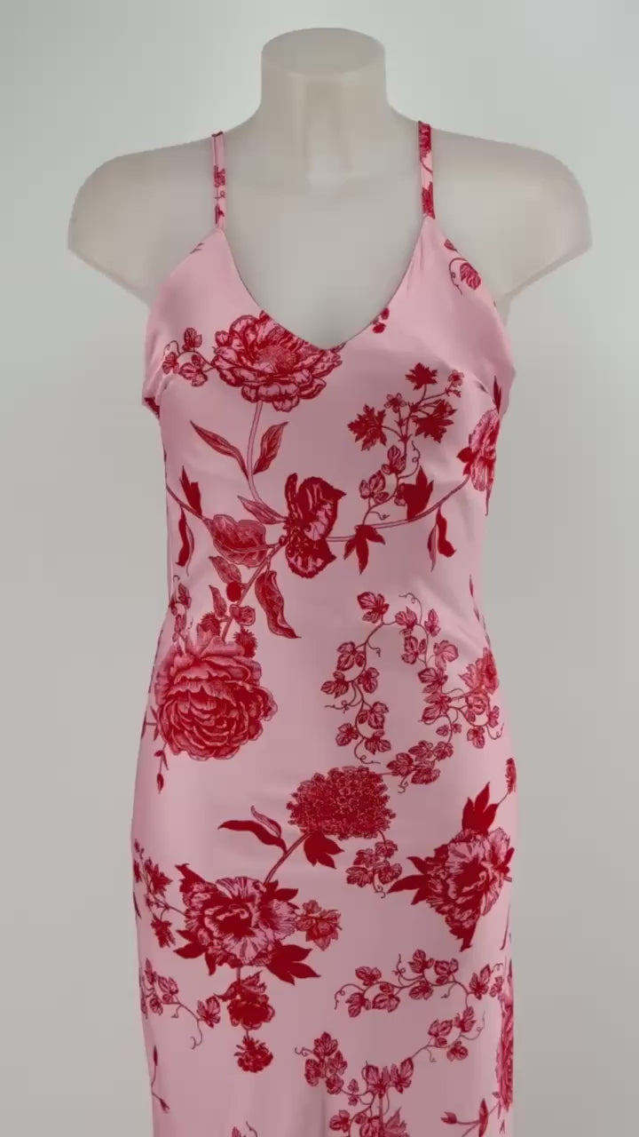 VESTIDO SATINADO ROSAS