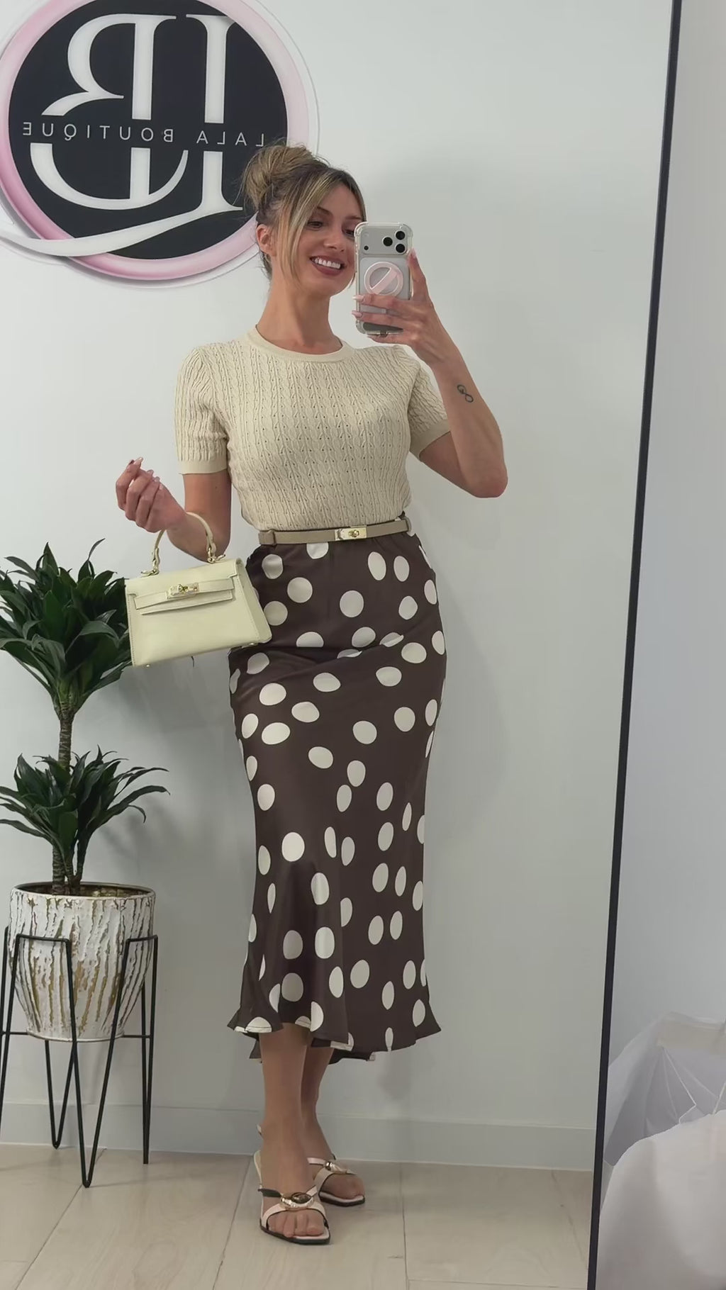 FALDA DE LUNARES RASO MARRÓN