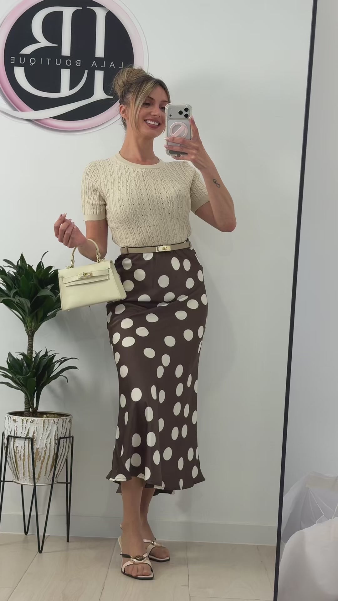 FALDA DE LUNARES RASO MARRÓN